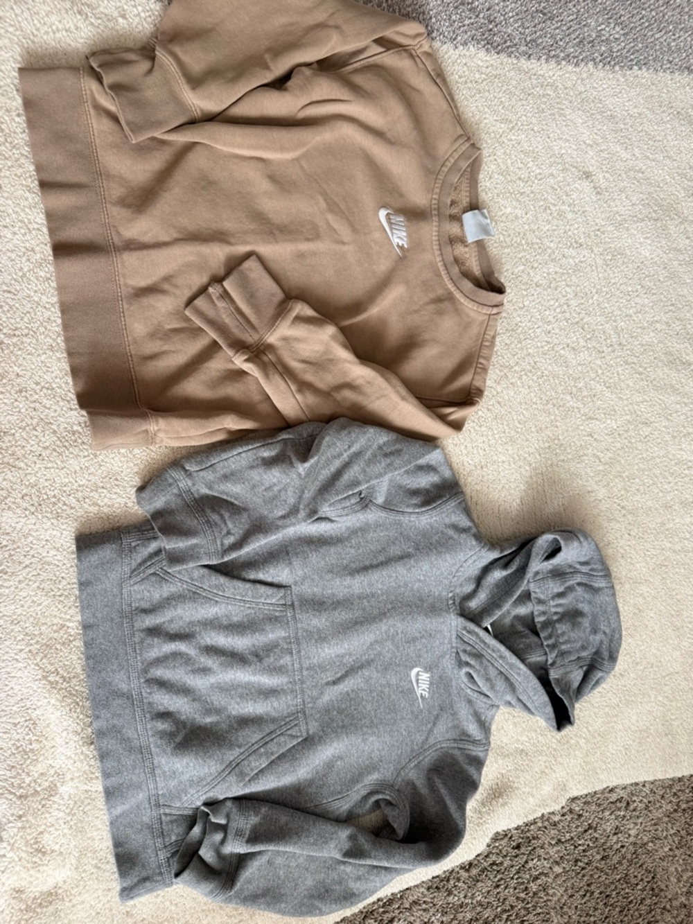 Nike Taupe Crewneck and Gray Hoodies